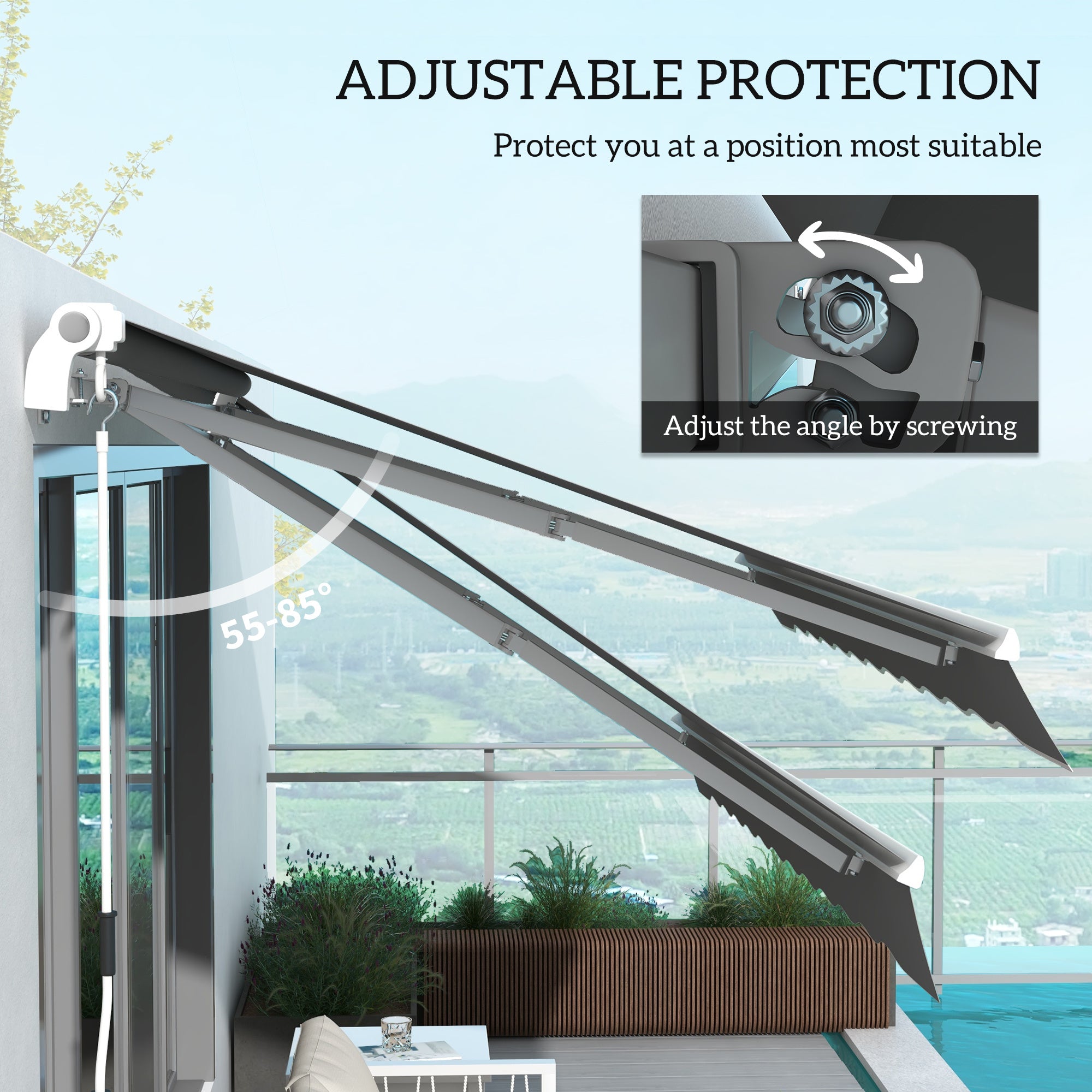 Outsunny Manual Retractable Awning, Size 4m X3m Grey