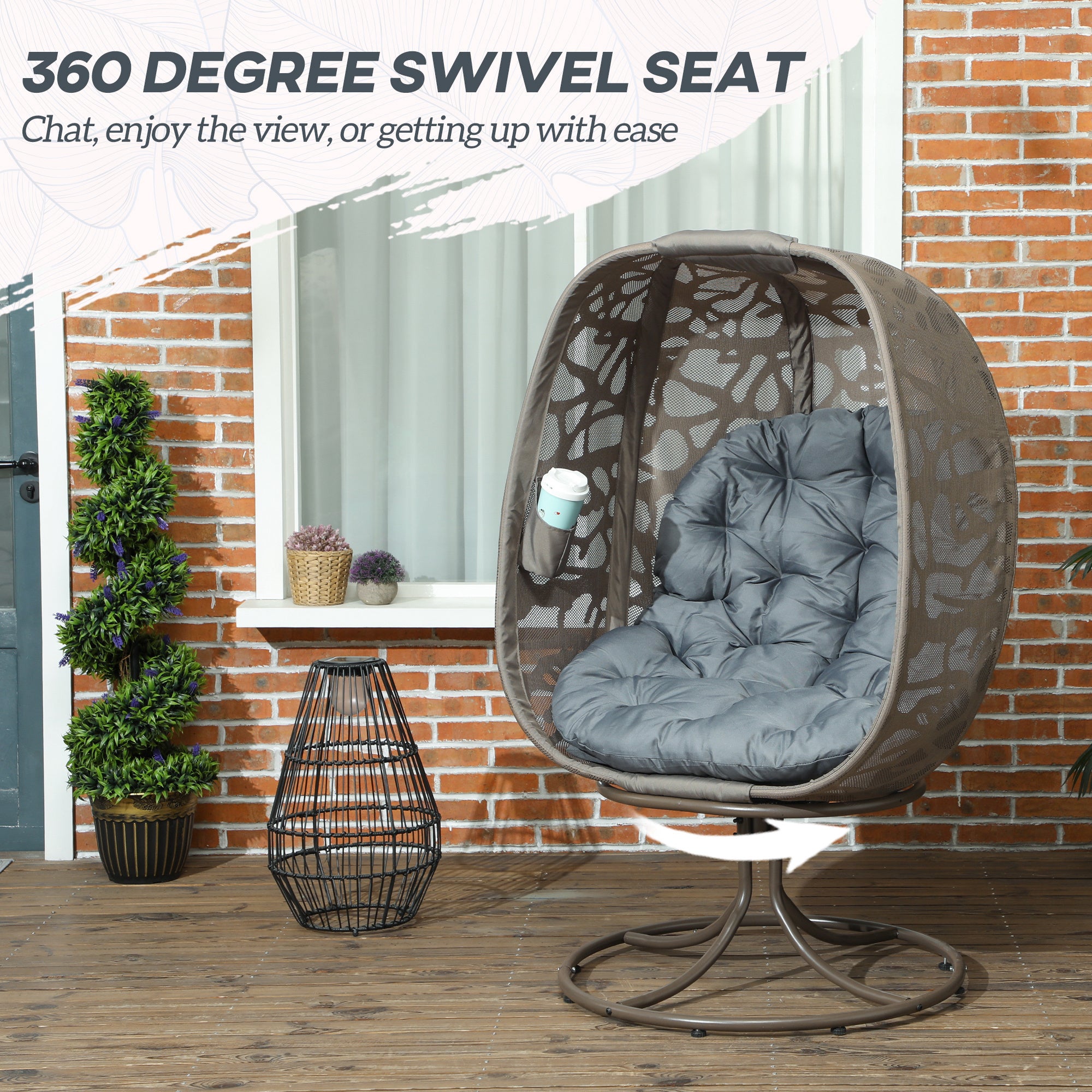 Outsunny Swivel Egg Chair With Cushions, Foldable Basket Seat And Metal Frame, Indoor Outdoor Lounge Chair For Balcony, Patio And Living Room, Grey