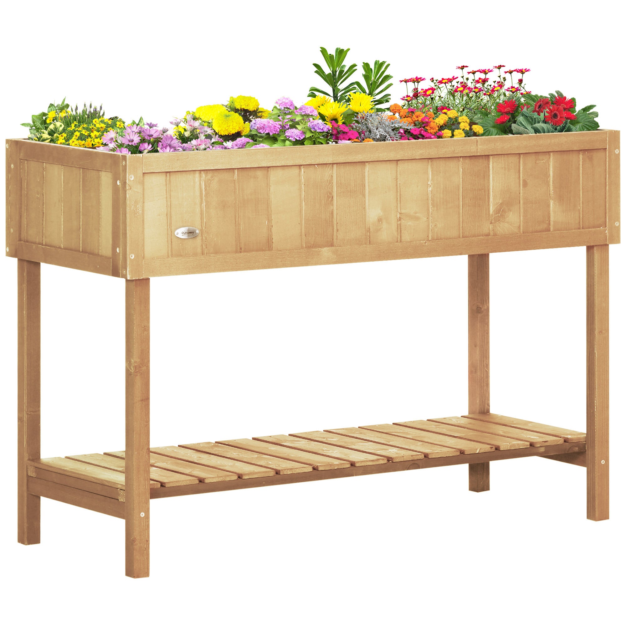 Outsunny Garden Wooden Planters, Rectangular 8 Compartment Plant Stand, Oak Tone