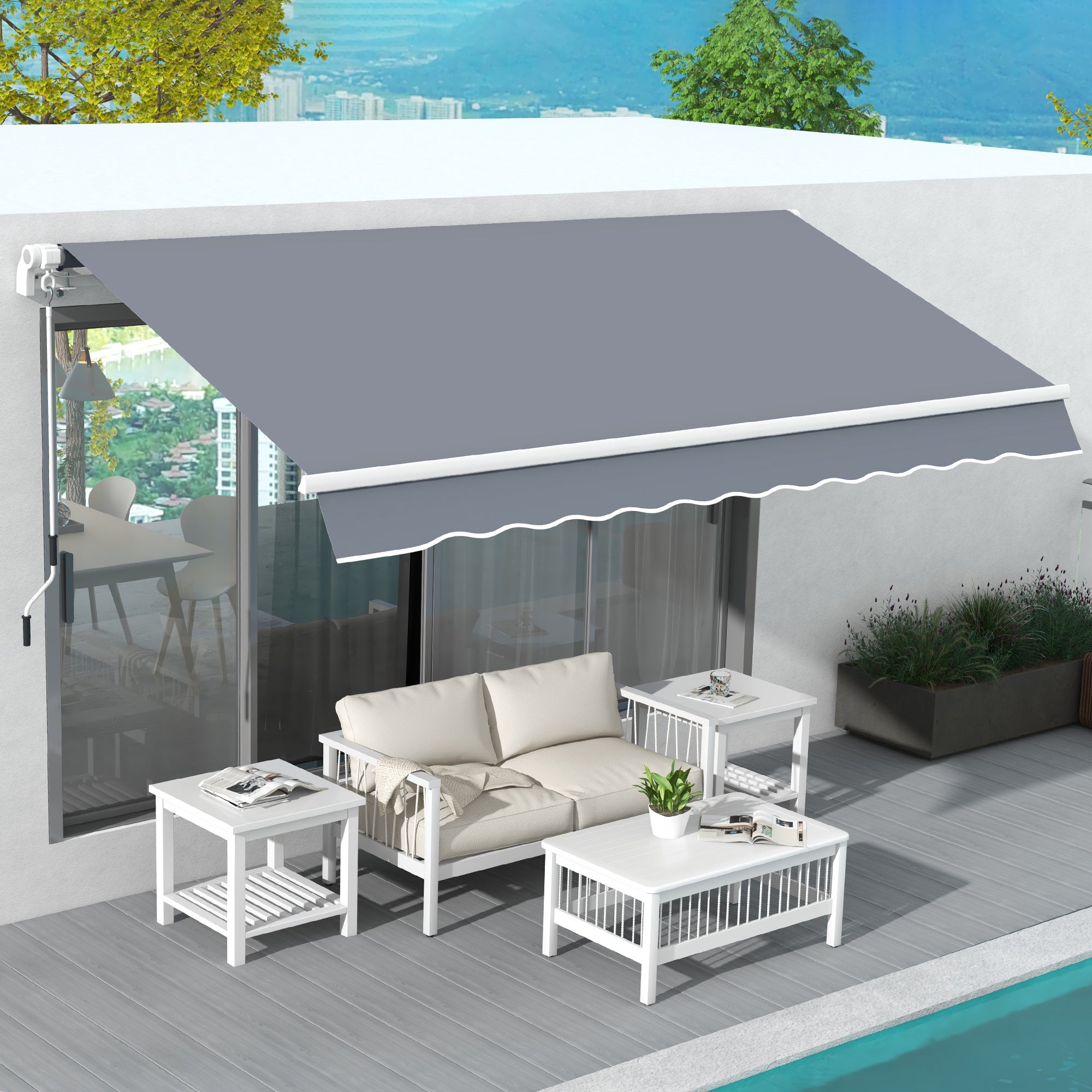 Outsunny Manual Retractable Awning, Size 4m X3m Grey
