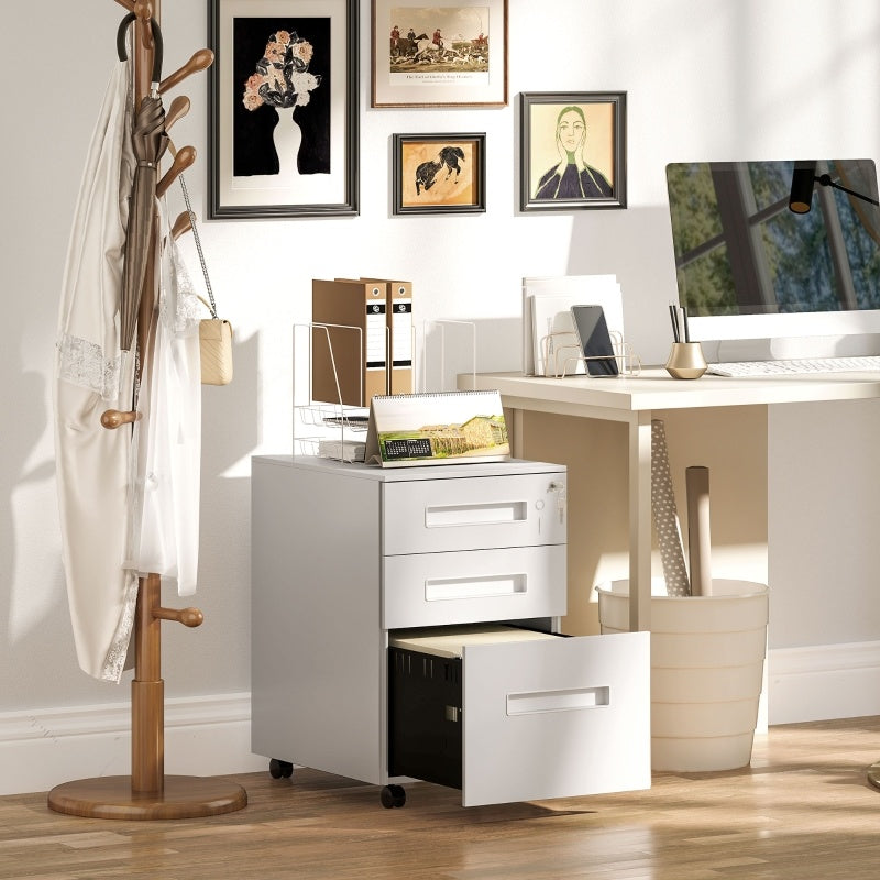 Vinsetto Three-Drawer Steel Filing Cabinet - White