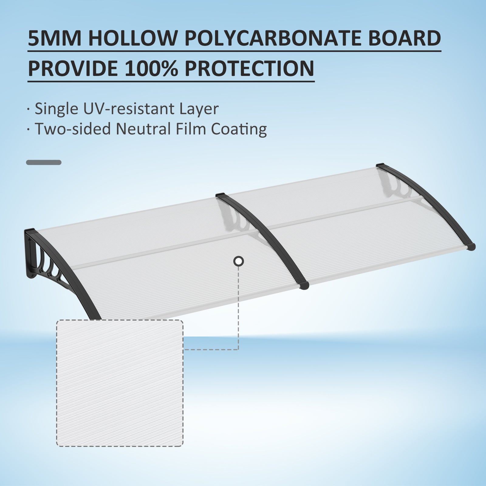 Outsunny Front Door Canopy Outdoor Awning Aluminium Rigid Plastic Polycarbonate Rain Shelter UV Water Rain Resistant 75 X 195 Cm White