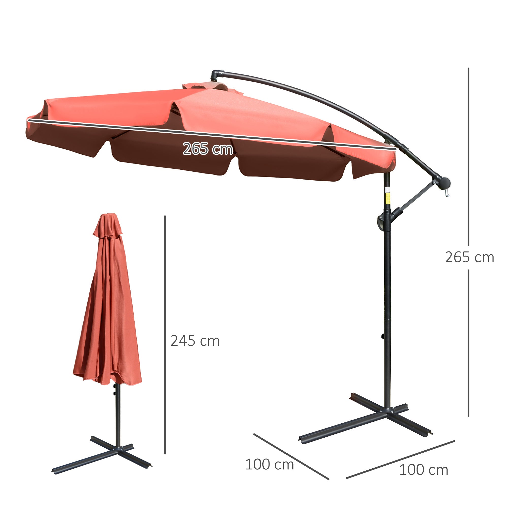 Outsunny 2.7m Garden Banana Parasol Cantilever Umbrella With Crank Handle And Cross Base For Outdoor, Hanging Sun Shade, Wine Red