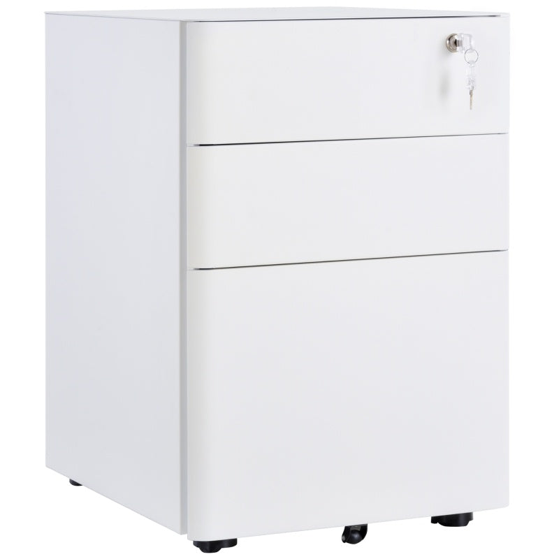 Vinsetto Lockable Cabinet, Rolling Filing Cabinet With 3 Drawers, Steel Office Drawer Unit For A4, Letter, Legal Sized Files