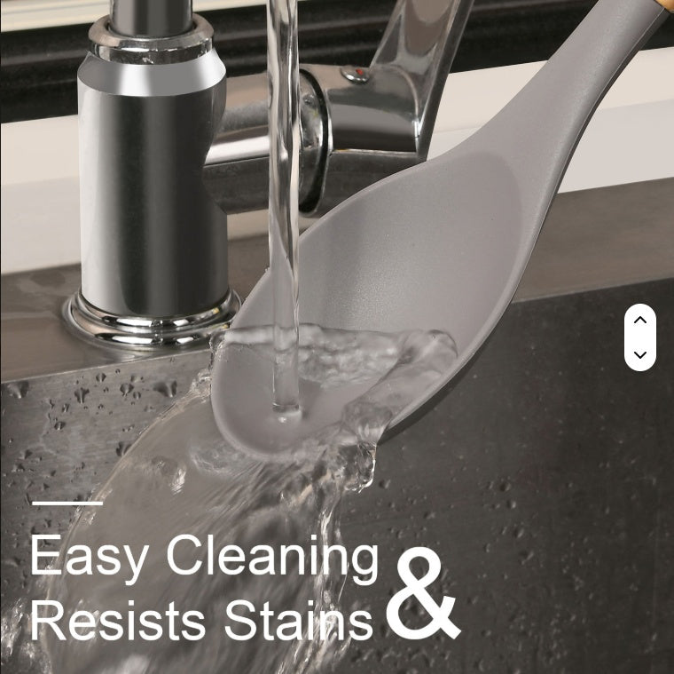 Non-Stick Silicon 12 Pcs Heat Resistant Wooden Handle Kitchen Cooking Utensils Set, Gray Color