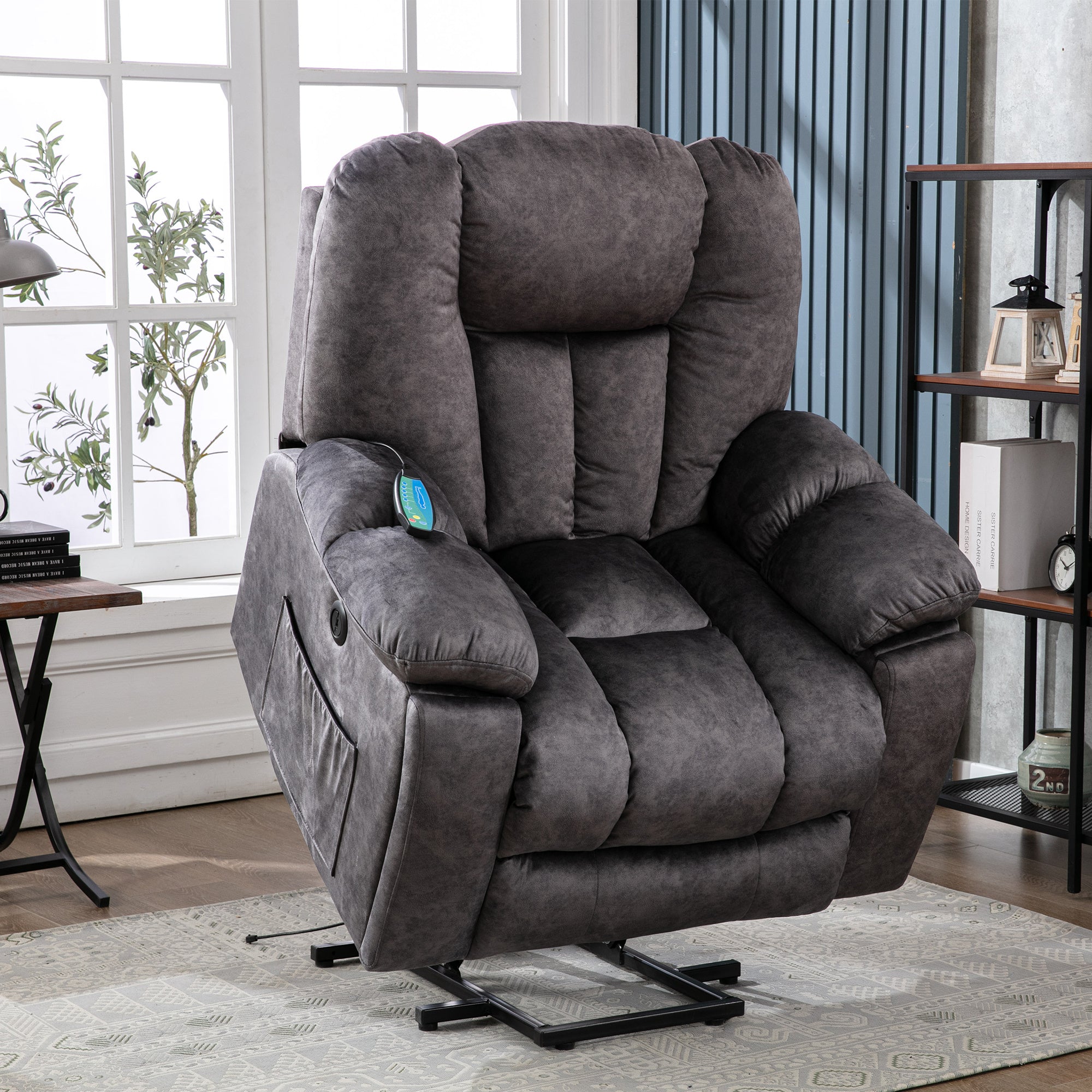 Pictures Change Power Massage Lift Recliner Chair With Heat  Vibration For Elderly, Heavy Duty And Safety Motion Reclining Mechanism - Antiskid Fabric Sofa Contempoary Overstuffed Design