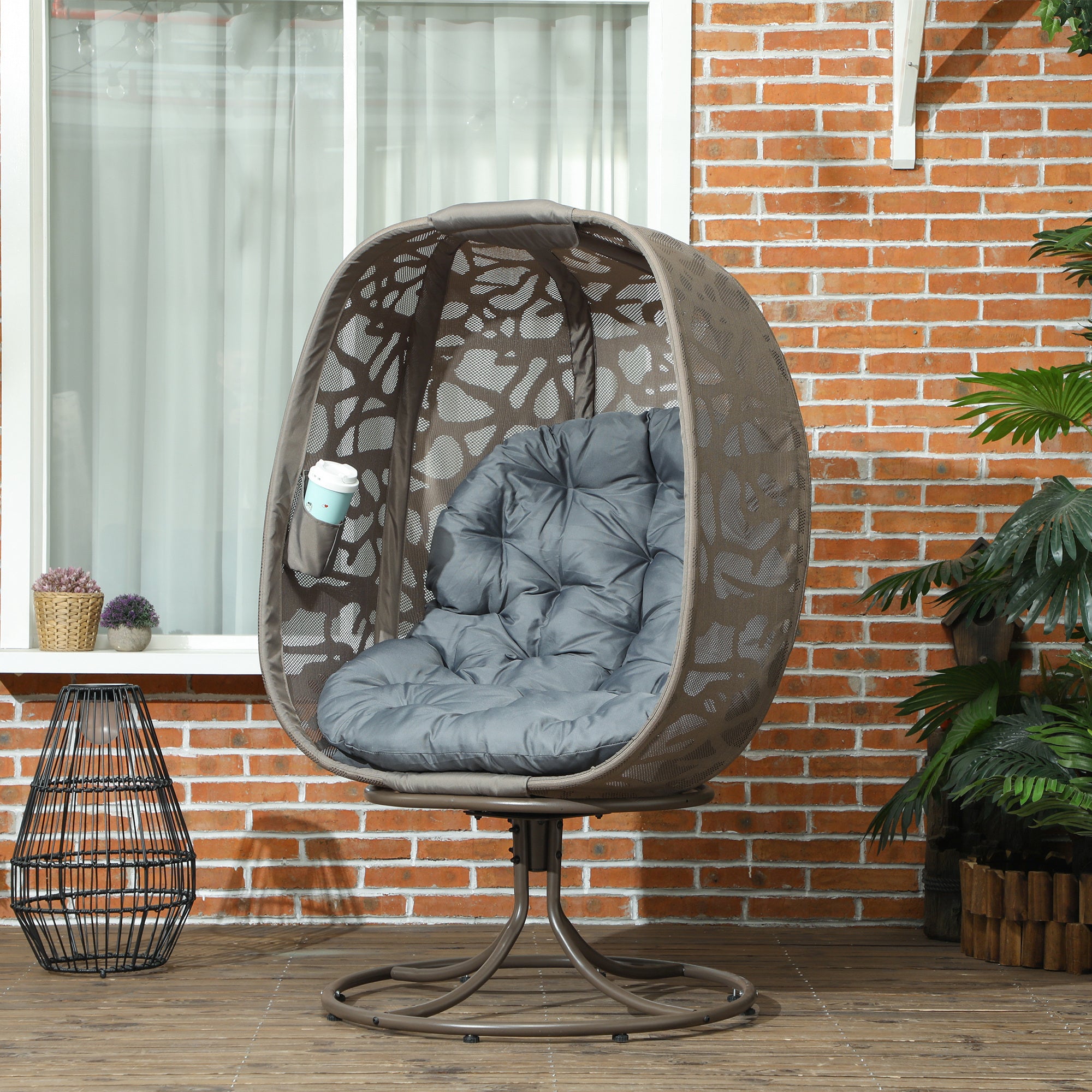 Outsunny Swivel Egg Chair With Cushions, Foldable Basket Seat And Metal Frame, Indoor Outdoor Lounge Chair For Balcony, Patio And Living Room, Grey