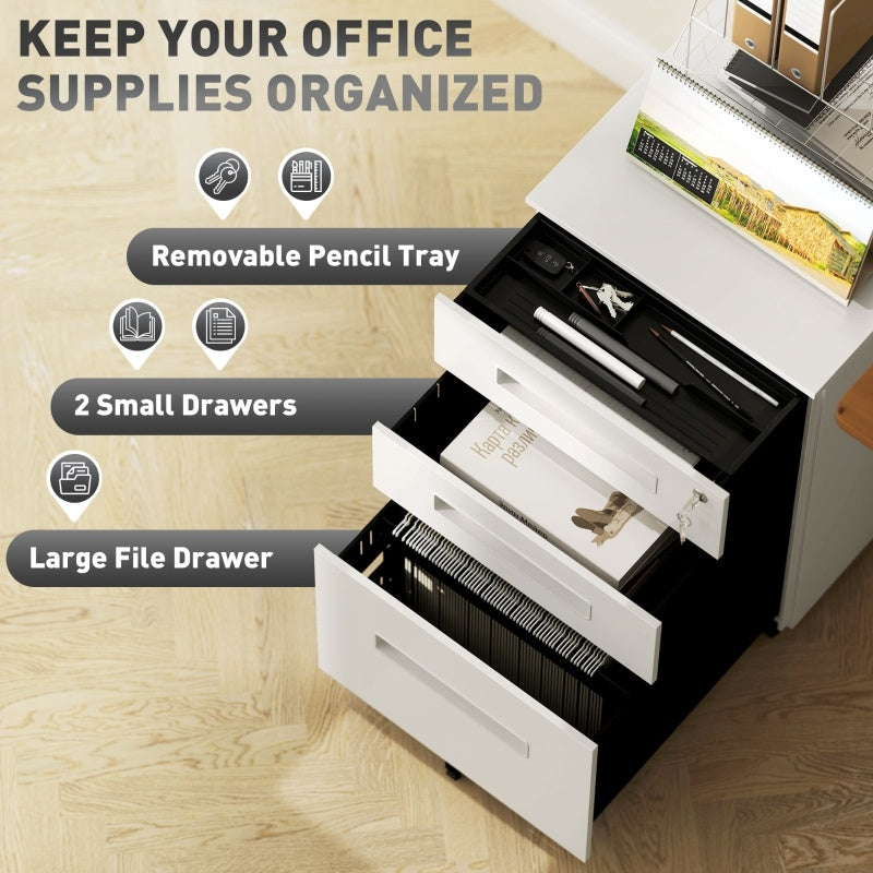Vinsetto Three-Drawer Steel Filing Cabinet - White