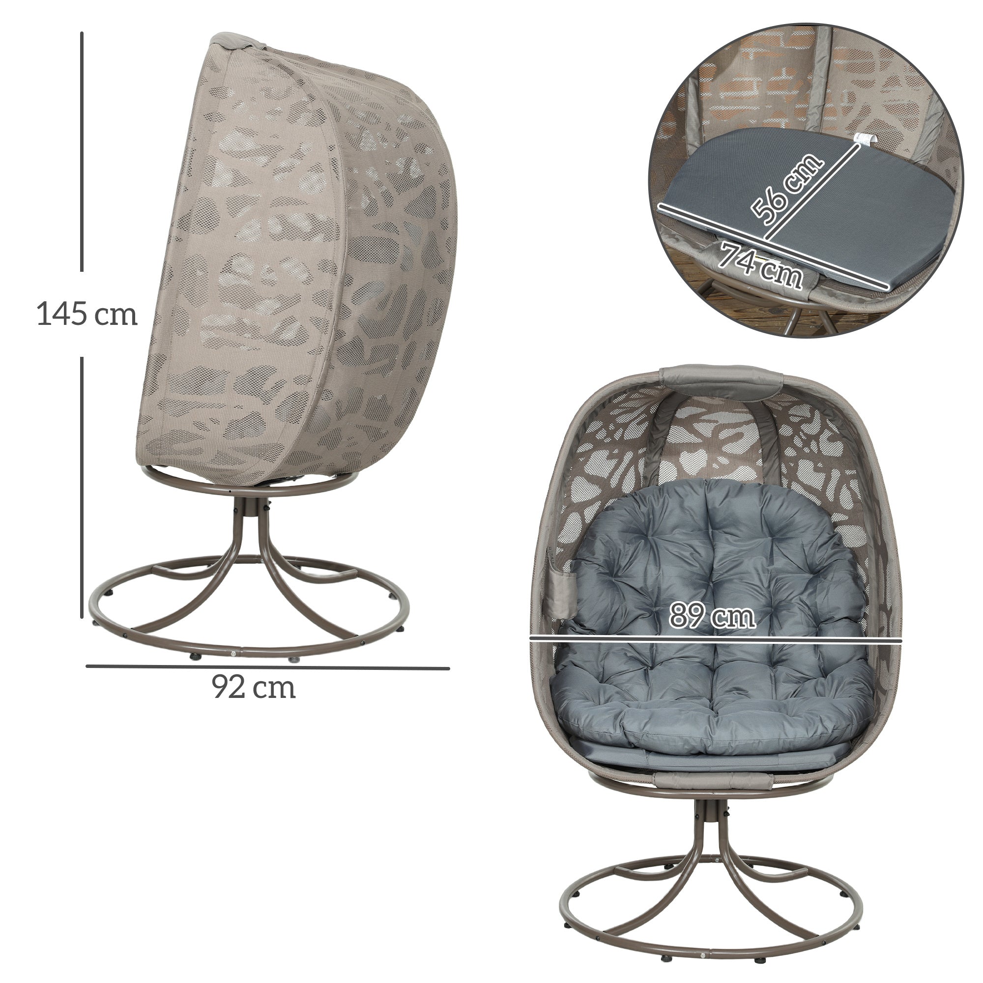 Outsunny Swivel Egg Chair With Cushions, Foldable Basket Seat And Metal Frame, Indoor Outdoor Lounge Chair For Balcony, Patio And Living Room, Grey