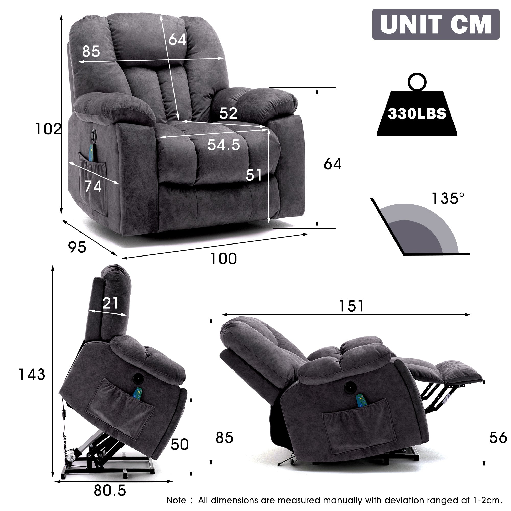 Pictures Change Power Massage Lift Recliner Chair With Heat  Vibration For Elderly, Heavy Duty And Safety Motion Reclining Mechanism - Antiskid Fabric Sofa Contempoary Overstuffed Design