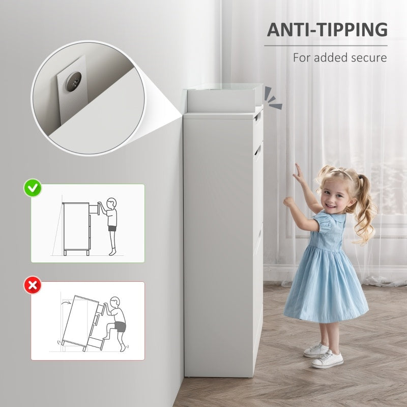 HOMCOM Shoe Storage Cabinet, Shoe Cupboard With Slide Out Drawer, 2 Flip Doors, Tempered Glass Top And Adjustable Shelves For 16 Pairs Of Shoes, White